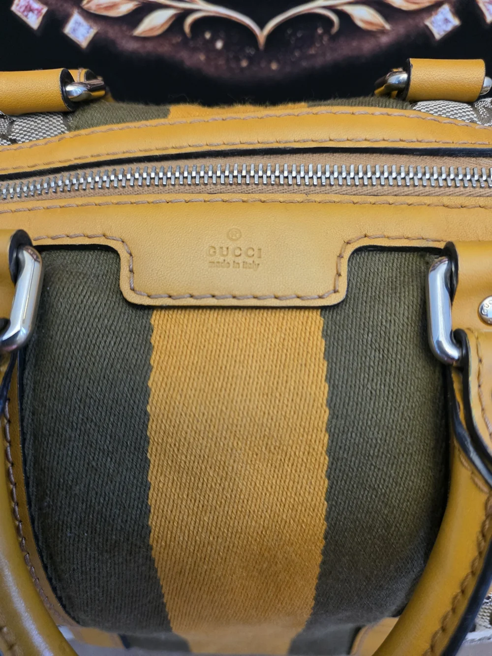 Gucci Vintage Web Medium Boston GG Canvas Yellow Green Bag